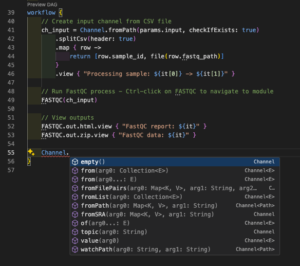 Auto-completamento dei canali